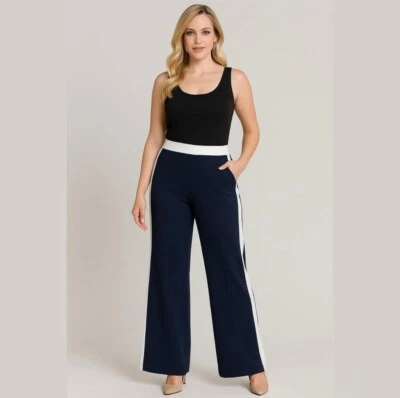 Pantalones de vestir para mujer Andrew Marc New York azul marino blanco bloques de colores rayas talla 8” Foto 1 de 4