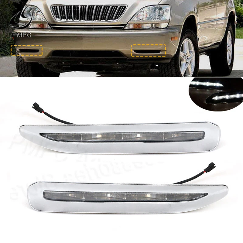 1 Pair LED Daytime Running Light+Chromed Strip For Lexus RX300 RX330 1998-2000 - Image 1 of 4