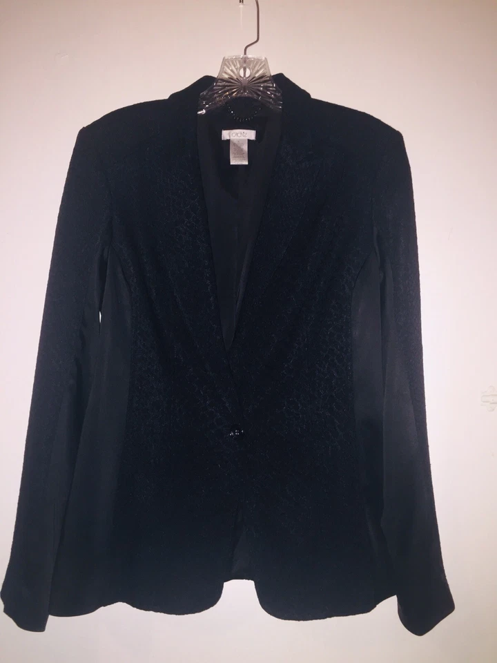 Blazer Cache Talla 8 Negro Botón Único Encaje Satinado Repujado Traje Chaqueta Abrigo Foto 1 de 4