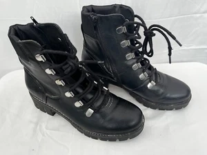 Women's Black Faux Leather Ankle Boots Size 6 Lace & Zip - Picture 1 of 7