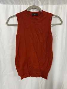 Zara knit sleeveless crewneck sweater Vest solid orange women’s size small - Picture 1 of 4