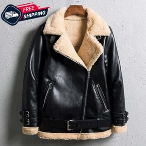 WOMEN COAT B4 BOMBER RAF BLACK AVIATOR FLYING SHEARLING REAL LEATHER JACKET - Picture 1 of 6