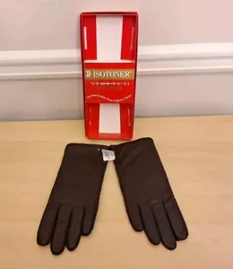 Vintage Damen Gr. M/L Isotoner Seide gefütterte Lederhandschuhe braun (NOS) - Bild 1 von 3