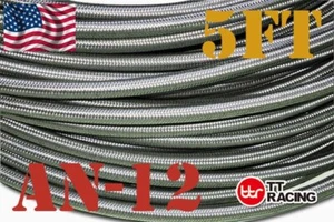 -12 AN 12 12AN 11/16" 18mm Braided Stainless Steel Rubber Fuel Line Hose - 5FT - Bild 1 von 2