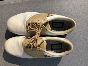 Foot Joy Women's Dry Joy Golf Shoes, White Smooth, Tan Lizard SZ 9W #99193 - Picture 1 of 7