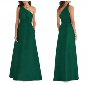 Alfred Sung Hunter Green One-Shoulder A-Line Gown Size 12 $239 D815S - Picture 1 of 2