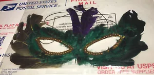 masquerade mask feather colorful New Eye Cover Purple Green Gold Y1 - Picture 1 of 3