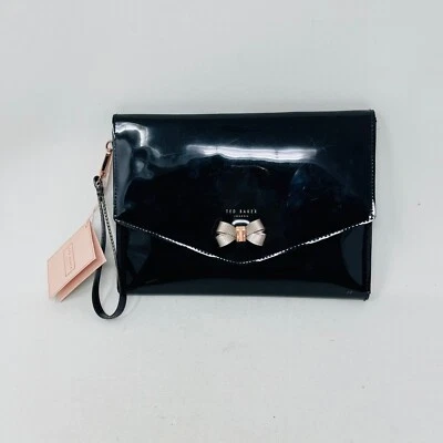 NEW Ted Baker London Vegan Patent Leather Envelope Clutch Purse  Bag Black - Image 1 of 4