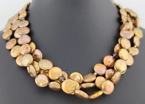 Silpada Golden Cultured Coin Pearl Waterfall Bib Sterling Silver Necklace 18" - Picture 1 of 11