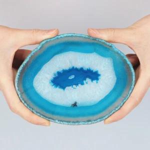 5.4" Sky Blue Agate Coaster Polished Crystal Slice Druzy Geode Home Decor 194g - Picture 1 of 8