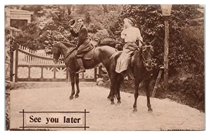 Romantik Bis später Paar auf Pferden Abschied Vintage Humor Postkarte - Bild 1 von 2
