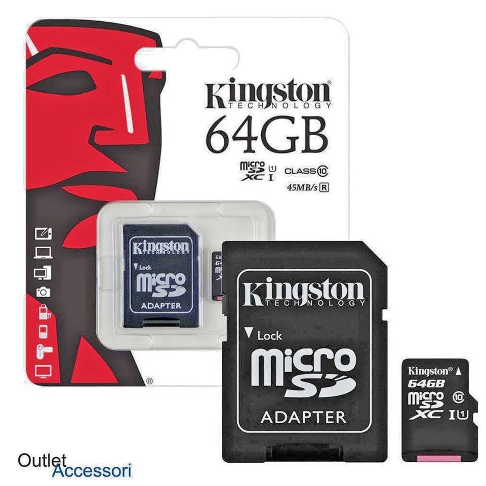 Memoria Memory Card Esterna Micro SD SDHC 64GB 64 Kingston Canvas uhs-1 SDCS/64G - Immagine 1 di 1