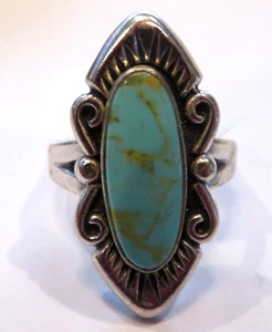 Sterling Silber hellblau Türkis 1" ovaler länglicher Ring Größe 5,25 - Bild 1 von 11