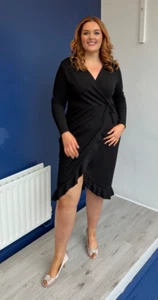 Aaraya with Love | Plus Size Wrap Long Sleeved Midi Dress in Black - Picture 1 of 8