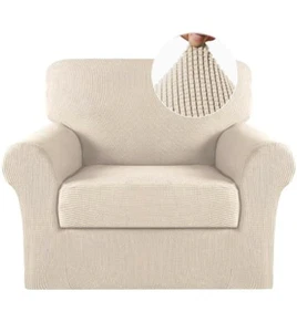 2 Piece Chair Cover Chair Slipcover Cover Stretch Armchair Biscotti Beige #TB13 - Picture 1 of 6