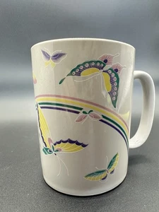 Otagiri Japan Gray Butterfly Rainbow Mug Coffee Cup Pastel - Picture 1 of 8