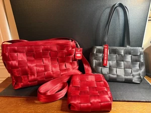 Lot of 3 Harveys Original Seatbelt Bag Ruby Red Black Tote Purse & Crossbody - Picture 1 of 11