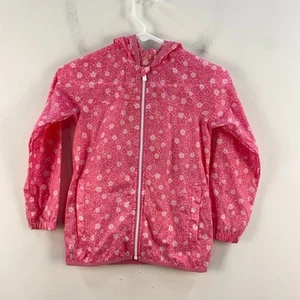 Lands End Kids Girls Medium Coat Jacket Pink Floral Lightweight Zip Hood 10131 - Picture 1 of 9
