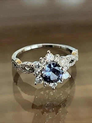 Silber  Damen  Ring Gr. 21 Zirkon Blau - Bild 1 von 4