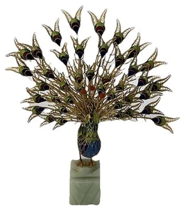 Vtg Cloisonné Enamel Gold Tone Filigree Feather Peacock With Jade Base - Picture 1 of 4