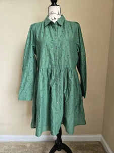 J.Crew Factory Ojales Mini Camisa Mujer 12 Verde Manga Larga - Imagen 1 de 13