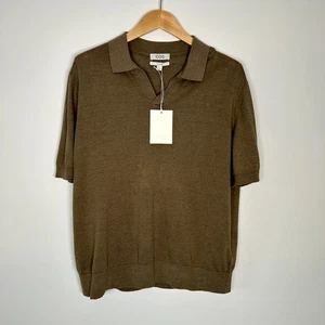 COS Linen Blend Relaxed Fit Short Sleeve Polo Shirt - Large Brown RRP £65 - Picture 1 of 4
