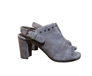 Stuart Weitzman Commodore Charcoal Grey Suede Studded Peep Toe Heels Size 6.5 - Picture 1 of 7