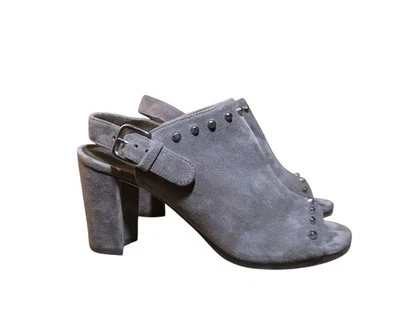 Stuart Weitzman Commodore Charcoal Grey Suede Studded Peep Toe Heels Size 6.5 - Image 1 of 4