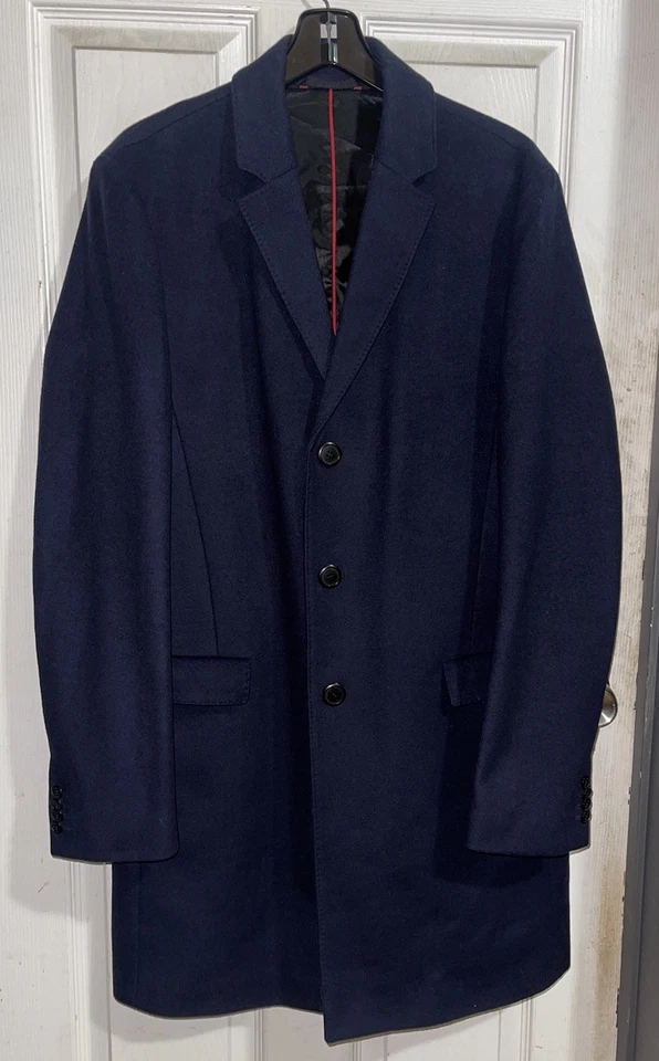 HUGO BOSS Migor Wool Cashmere Top Over Coat Dark Blue Sz 40 Slim Fit NICE! - Image 1 of 4