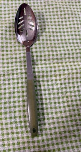 Vintage Sears Forge Schlitzlöffel Edelstahl USA Avocado grüner Griff Retro - Bild 1 von 7