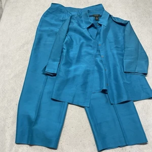 Lauren Ralph Lauren Pant sz 14 Top Sz 12 Two Piece Set 100% Silk Blue - Picture 1 of 6