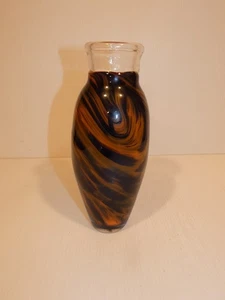Art Glass Vase, Dark Orange and Black Swirl, Artist Signed, 2012 - Picture 1 of 6