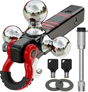 Enganche de remolque montaje de tres bolas con gancho y pasador y grillete de remolque giratorio, se adapta a recepción de 2 pulgadas - Imagen 1 de 6