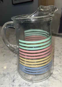 Vintage Anchor Hocking Pitcher Pastel Colored Striped 9" 1970s MCM Style Retro - Picture 1 of 6