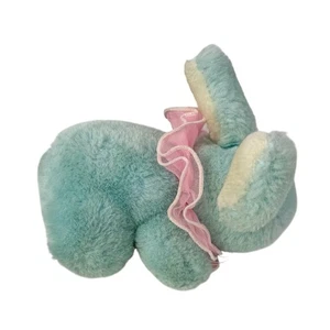 Vintage Plüsch blau HASE KANINCHEN kleines Baby Spielzeug quietschend 6 Zoll rosa Rüschenkragen - Bild 1 von 7
