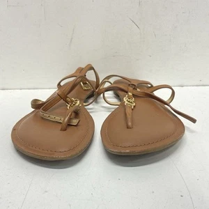 Michael Kors Women's Brown Leather Flat Thong Sandal Size 7 - Picture 1 of 7