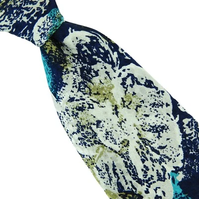 Gravata masculina BRIONI de seda pura turquesa profunda/preto/branco/ouro abstrata ITÁLIA - Imagem 1 de 4