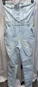 VENUS Lace Up Blue Denim Jumpsuit size 8 Zip Up EUC Very Cute See Pics - Picture 1 of 10