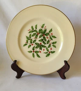 TWO Lenox Holiday Presidential Special Salad Dessert Plates 8-3/8" Holly Berry - Picture 1 of 5