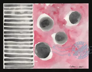 Seeing Spots + Stripes 2015 C Peterson * Abstract Watercolor Painting Red Black - Picture 1 of 12