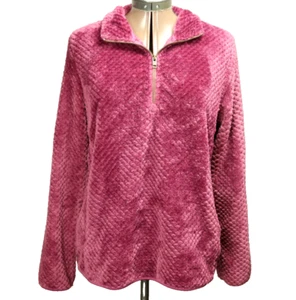 Avalanche Faux Fur 1/4 Zip Fleece Pullover Long Sleeve Pockets Raspberry M - Picture 1 of 24
