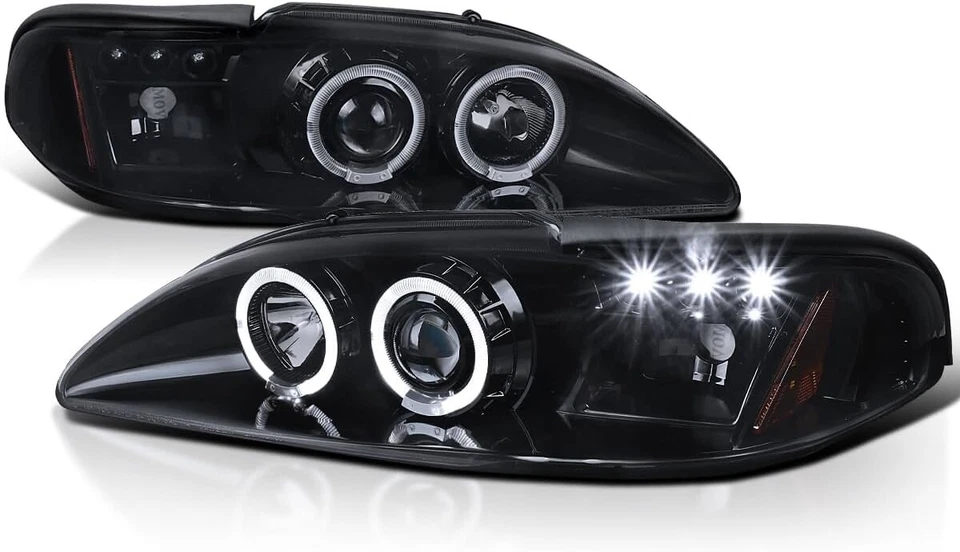 Ford Mustang GT SVT 1994-1998 Proyector LED Negro Par de Faros Conjunto Foto 1 de 4