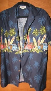 Pacific Legend Hawaiian Shirt Woody's & Surf board size L Button-up Short Sleeve - Picture 1 of 7
