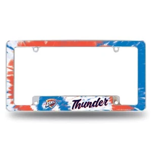 Oklahoma City Thunder Chrome Metal License Plate Frame with Bold Tie Dye Design - Picture 1 of 6