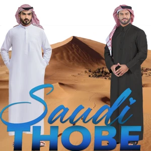 New Men Muslim Clothing Thobe SAUDI Arab Long Sleeve Islamic Jubba Kaftan Tunic - Picture 1 of 2