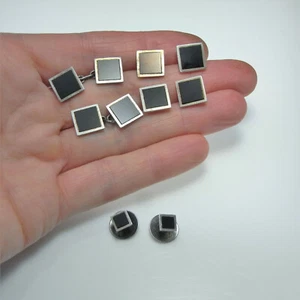 STERLING Onyx Tuxedo Set Cuff Links Buttons Collar Studs ART DECO ANTIQUE 1920s - Bild 1 von 6