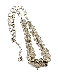 VERA WANG Crystal Cluster Bib Necklace Clear Smoky Faceted Beads 20"+ - Picture 1 of 10