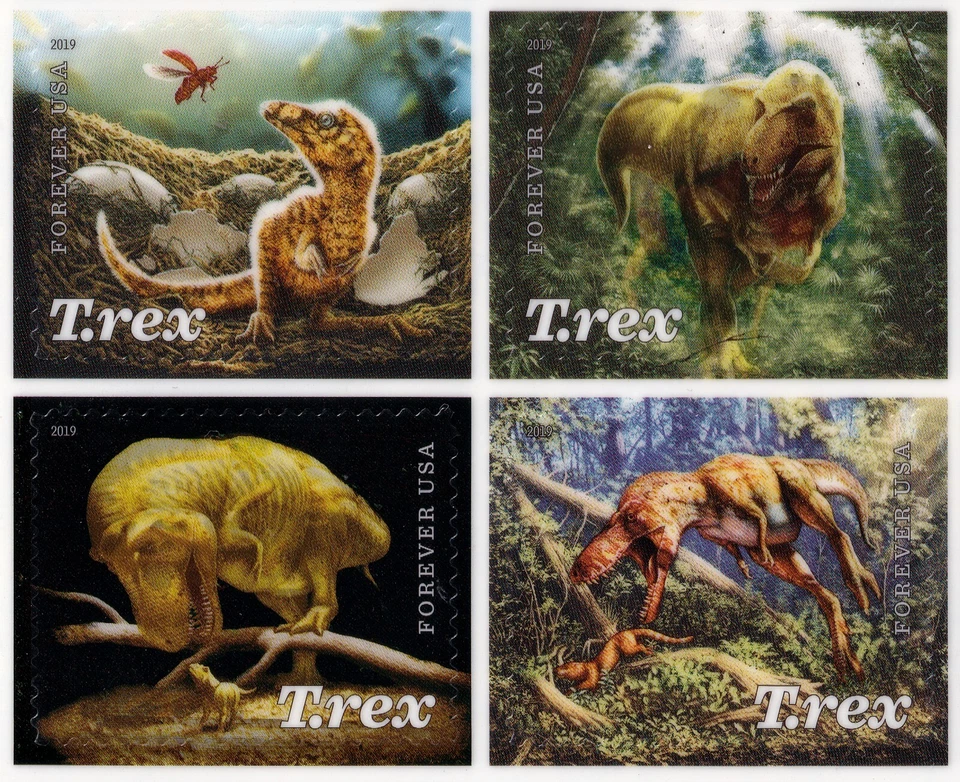 US Tyrannosaurus (T.rex) Forever Stamp Block of 4 Scott #5410-5413 - Image 1 of 1