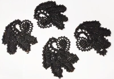 Antique Vintage Victorian Beaded Applique Matte Black Mourning 4pc BB87-16 - Image 1 of 4