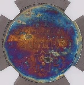 1923 DANZIG 1/2 GULDEN NGC AU DETAILS : ARTIFICIAL TONING* - Picture 1 of 3